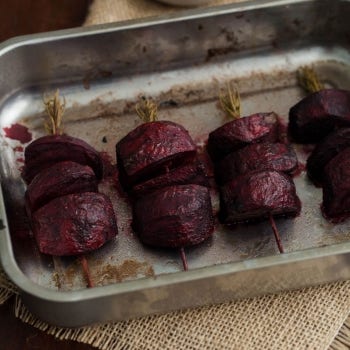 Roasted Beet Skewers with Curried Yogurt Dipping Sauce