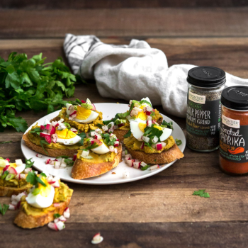 Radish, Egg and Split Pea Crostini