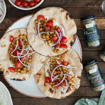 Vegetarian Spiced Chickpea Gyros with Homemade Tzatziki