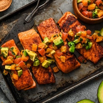 Maple Vanilla Bourbon Salmon with Avocado Citrus Salsa