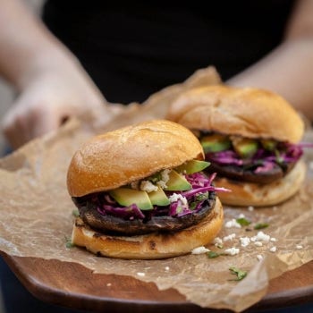 Grilled Portobello Chili Burger with Simple Slaw