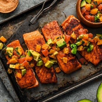 Maple Vanilla Bourbon Salmon with Avocado Citrus Salsa