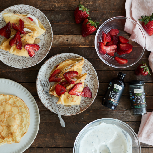 Crepes with Vanilla Creme and Strawberry Poppy Seed Filling
