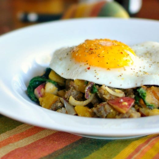 Butternut Squash Hash with Rainbow Chard and Sausage