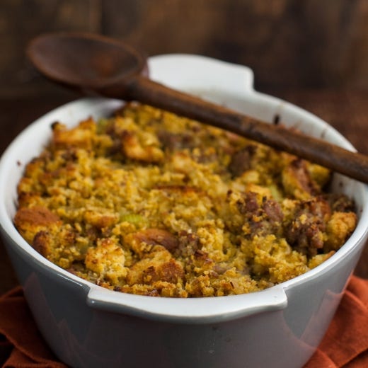 Gluten-Free Cornbread Stuffing and Sauteed Leeks