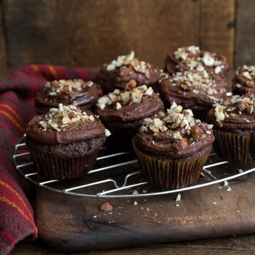 Dark Chocolate Cupcakes with Hazelnut Cinnamon Ganache Dark Chocolate Cupcakes with Hazelnut Cinnamon Ganache