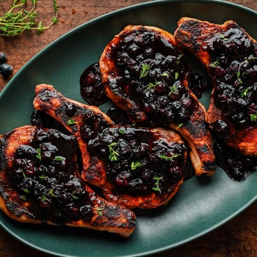 Pork Chops with Blueberry Balsamic Vanilla Sauce Pork Chops with Blueberry Balsamic Vanilla Sauce